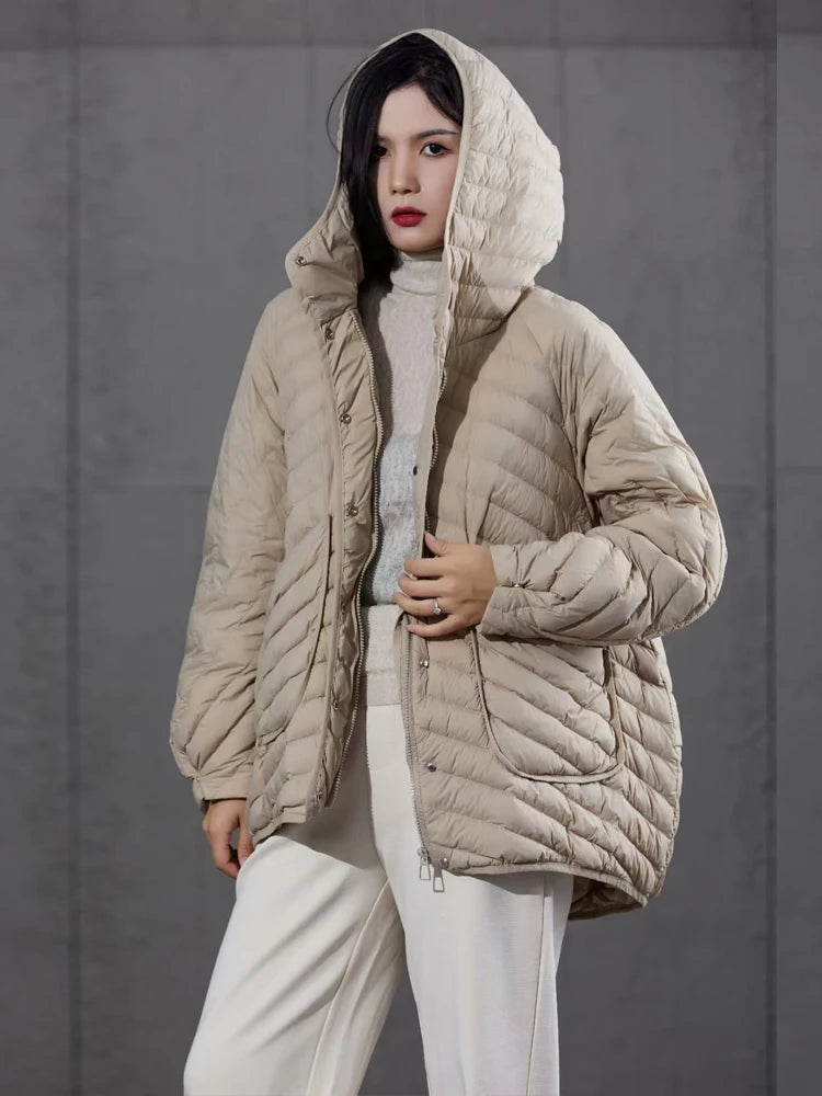 Ultra Light Batwing sleeve down jacket for women Solid Oversized Hooded puffer coat Warm 2024 Autumn winter outwear INKEO 3O276