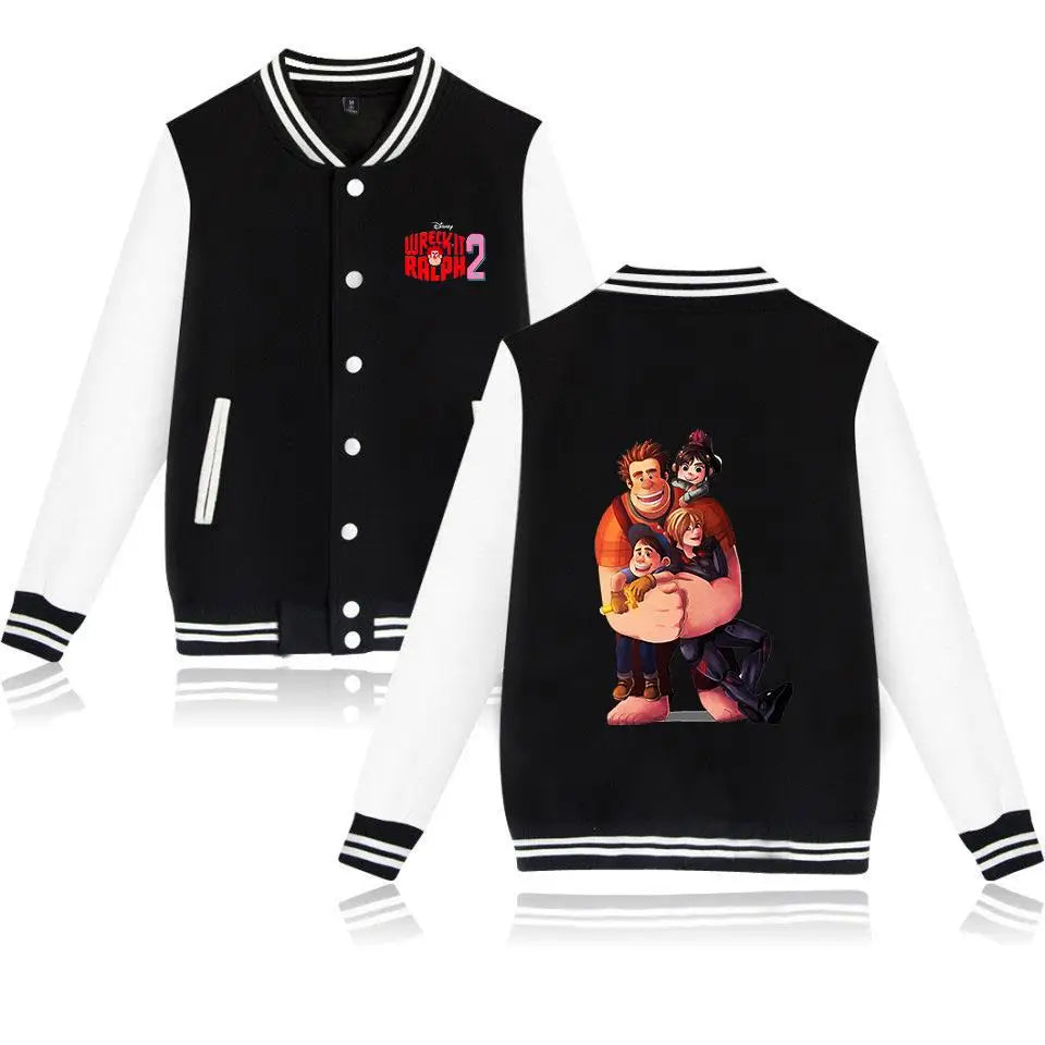 Wreck-It Ralph Varsity Baseball Bomber Jackets Men Women Clothes Streetwear Kids Boys Girls Harajuku Jacket Single Coats