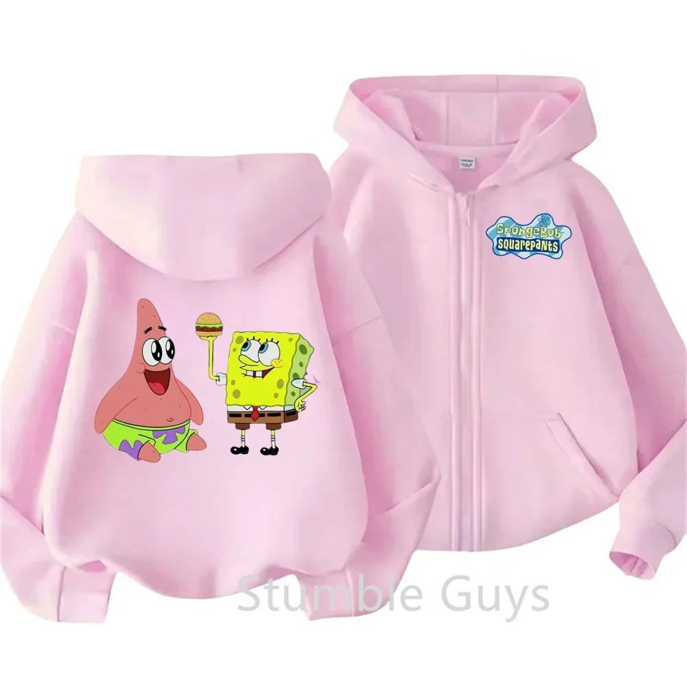 Spongebob Pie Big Star Squidward Kawaii Kids zipper hoodie print Fall/Winter comfortable loose top for boys and girls