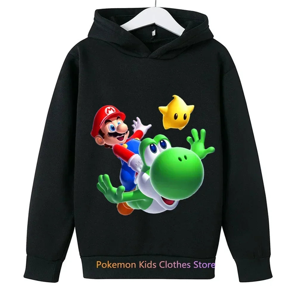 New Children's Wear Boys and Girls Cartoon Super Mario Print Spring and Autumn Children's Hoodie Mario Brothers Game Sweatshirt