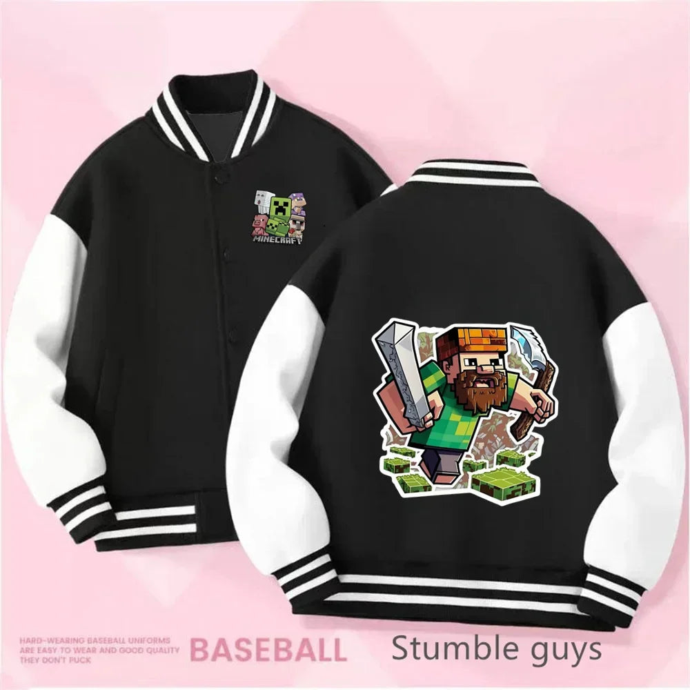 1-14 Year Old Birthday Gift Library Baseball Uniform Minecraft Cartoon Printed Boys and Girls Kawaii Fall and Winter Jacket