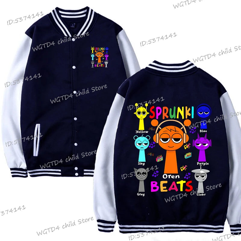 Boys Girls Jackets Coats Sprunki Oren Beats Graphics Button Outerwear 2025 Spring Long Sleeve Kid Cartoon Incredibox Game Jacket