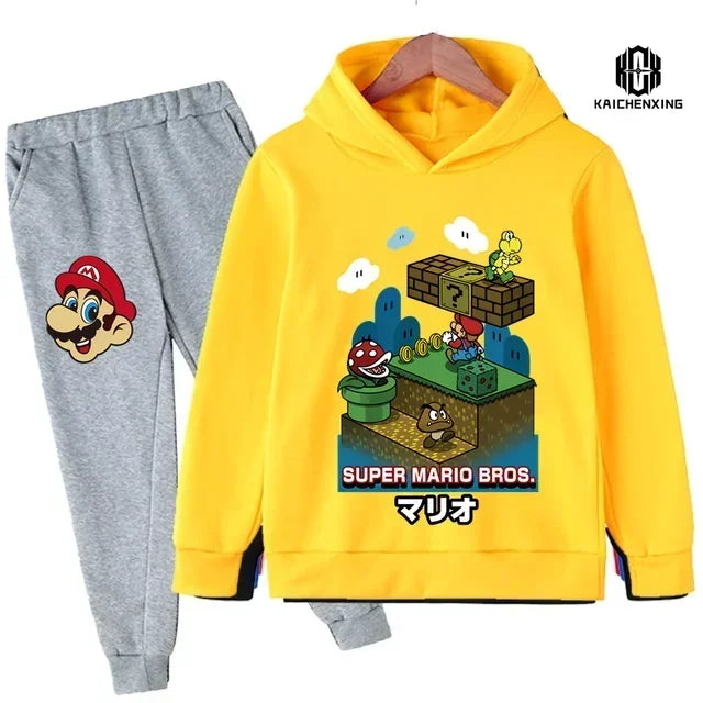 Super Mario Clothing Children's Casual Sweatshirt Suit Boy's Tracksuit Children's Sports Suit Hoodie Top + Pants 2 Piece Suit