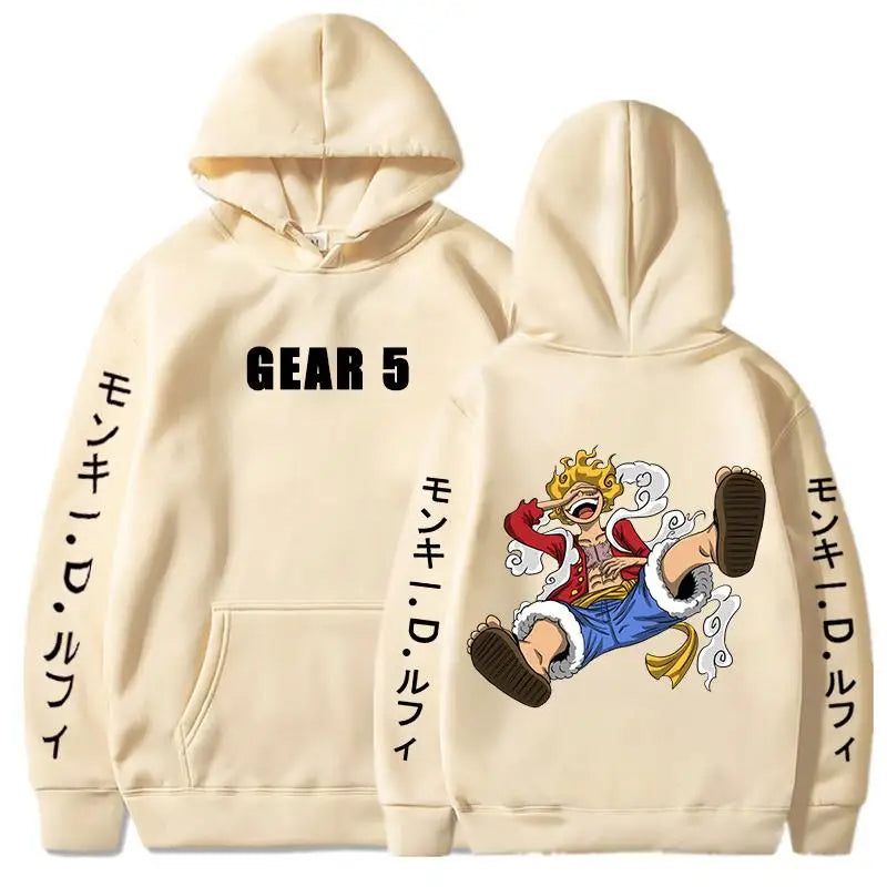 One Piece Anime Men's Hoodies Monkey D. Luffy Gear 5 Sun God Graphic Street Unisex Cotton Pullover Hooded Women Loose Sweatshirt