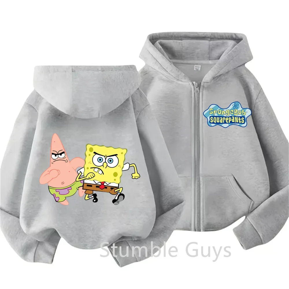 Spongebob Pie Big Star Squidward Kawaii Kids zipper hoodie print Fall/Winter comfortable loose top for boys and girls