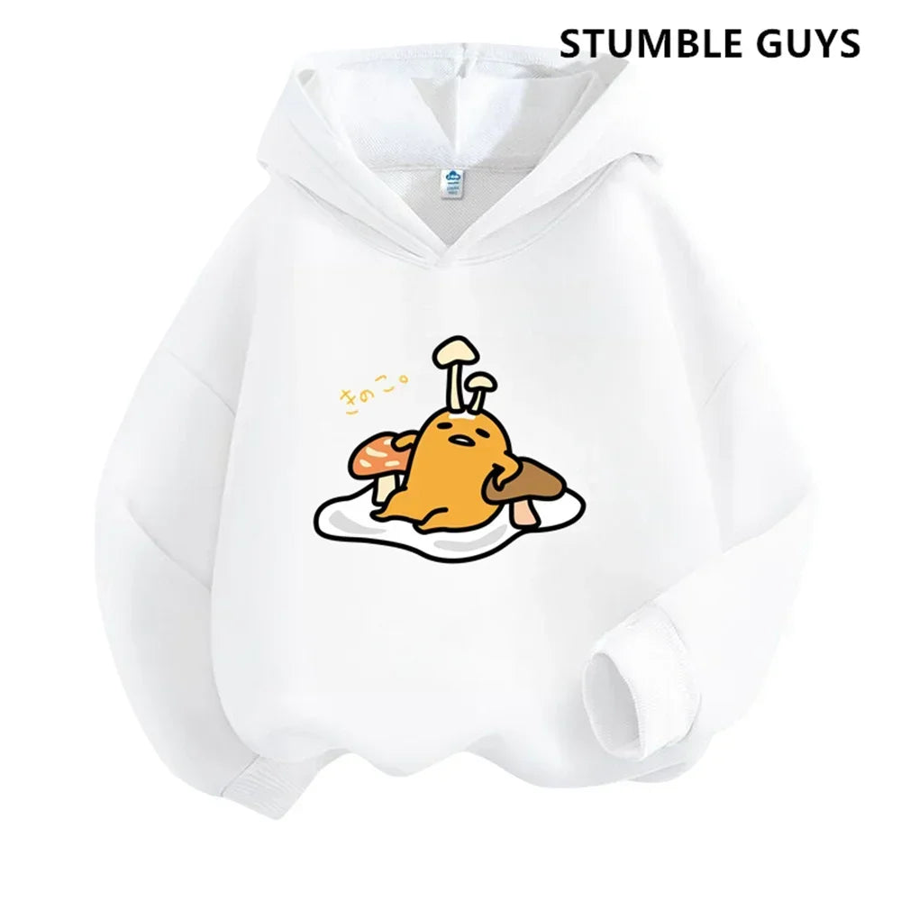 Gudetama Trucksuit Cartoon Boys and Girls 3-14 Years Old Kawaii Street Casual Sweatshirt Children's Outdoor Sports Hoodie Set