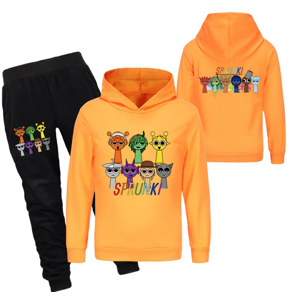 Sprunki Clothing Set Kids Game Incredibox Hoodies Jogger Pants Tracksuit Girls Hooded Tops Children Coat Baby Boys Streetwear