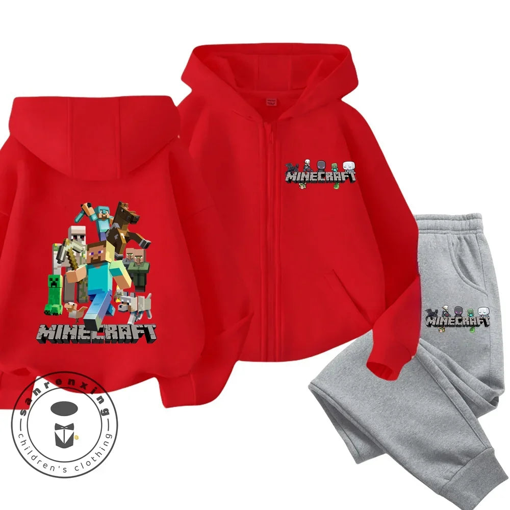 Cartoon Printed Minecraft Boy Zipper Hoodie Set Casual Sports Shirt Quality Comfortable Girl Clothing Autumn/Winter New Hoodies