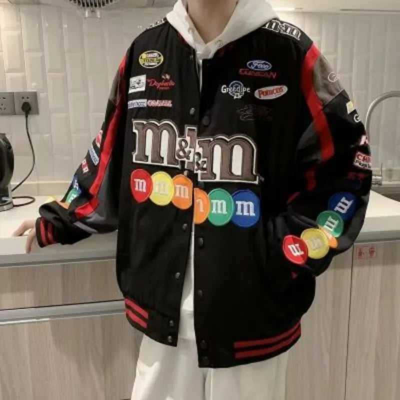 Vintage Jacket Men Women Streetwear Patchwork Baseball Jersey Hip Hop Loose Motorcycle Racing Jacket Spring Autumn Coat New