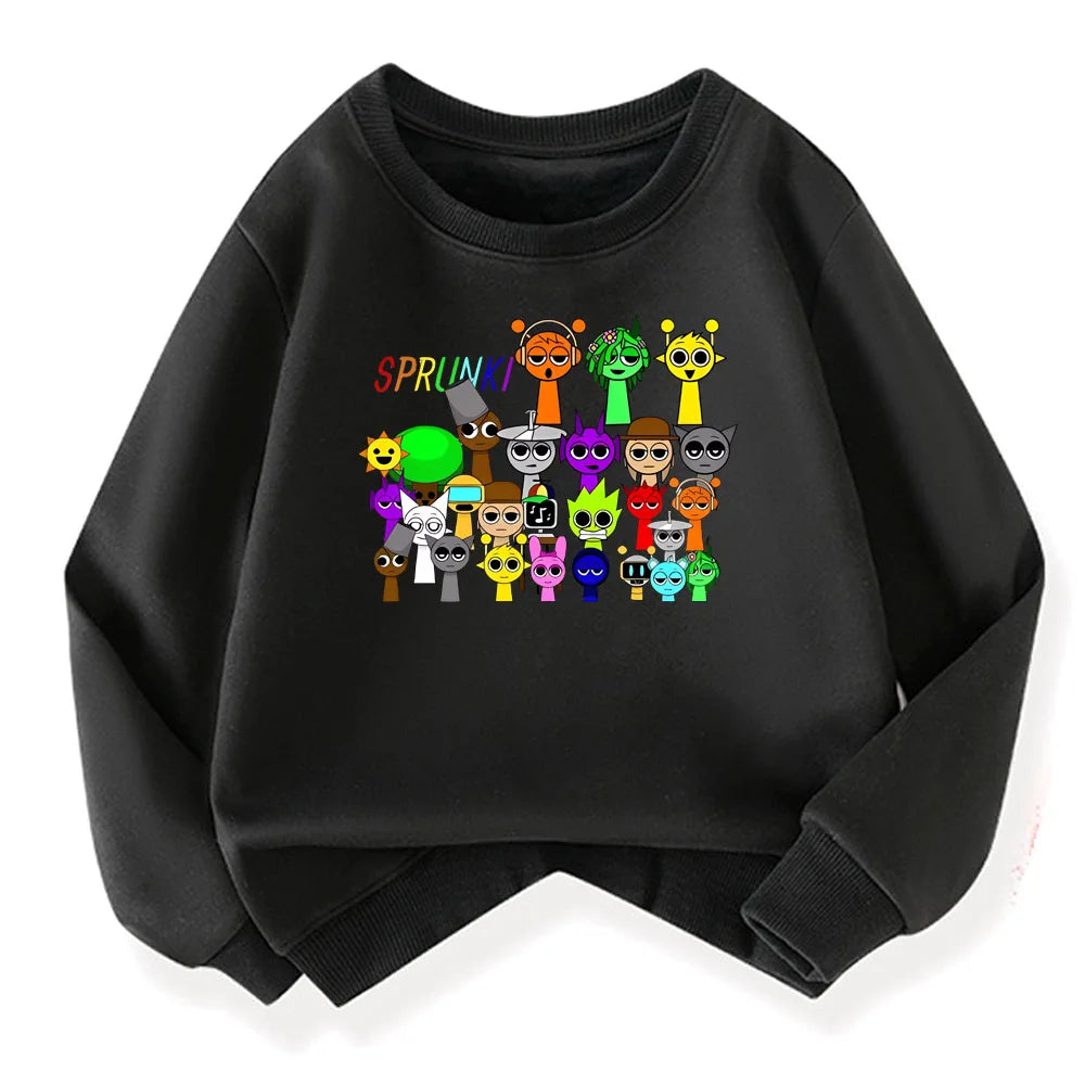 Sprunki Hoodie Fashion Kids Incredibox Hoodie Warm Sweatshirts Children's Winter Soft Clothing Cartoon Cotton Thick Hoodie