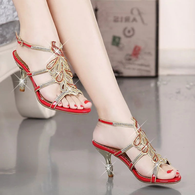 Summer High Heel Sandals Women's Sexy Thin Heel Rhinestone Banquet