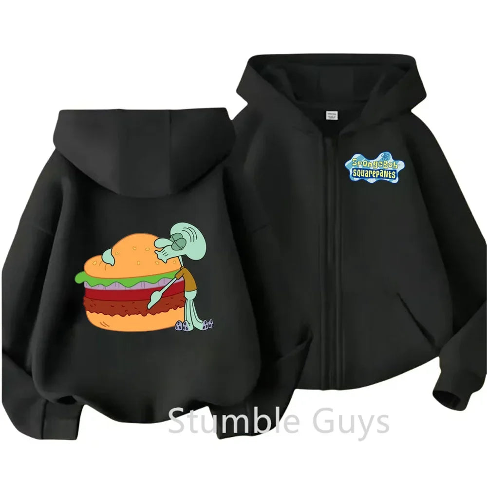 Spongebob Pie Big Star Squidward Kawaii Kids zipper hoodie print Fall/Winter comfortable loose top for boys and girls