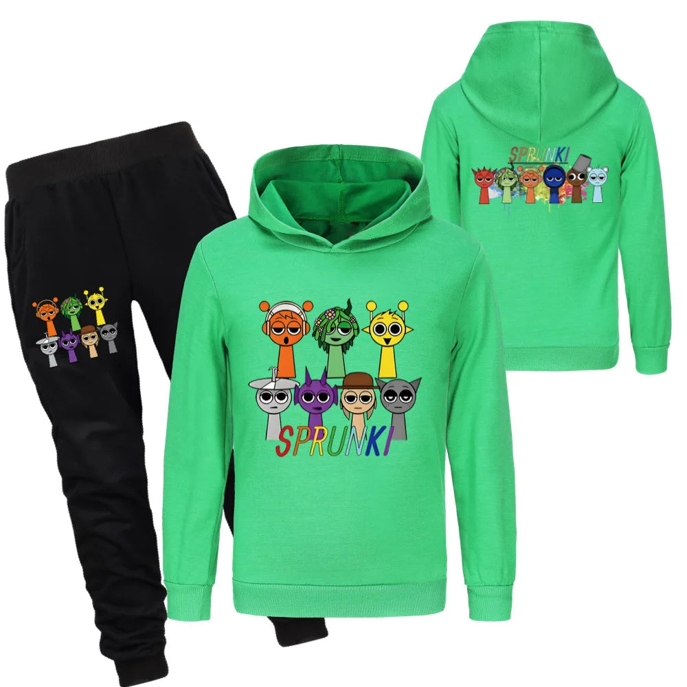 Sprunki Clothing Set Kids Game Incredibox Hoodies Jogger Pants Tracksuit Girls Hooded Tops Children Coat Baby Boys Streetwear