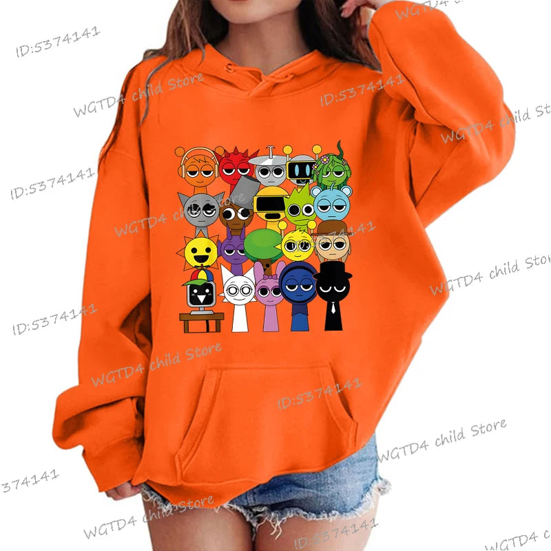 Sprunki Game Figure Hoodies Boys Girls Travel Sweatshirts Cartoon Incredibox Game Long Sleeve Streetwear Funny Sprunki Hoodie