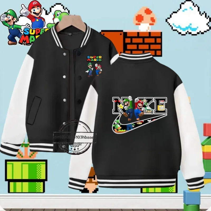 Baseball uniform Cartoon Print Mario Fall Winter Coat Game Series Kids 1-14 years old fashion boys girls sweatshirt long sleeve