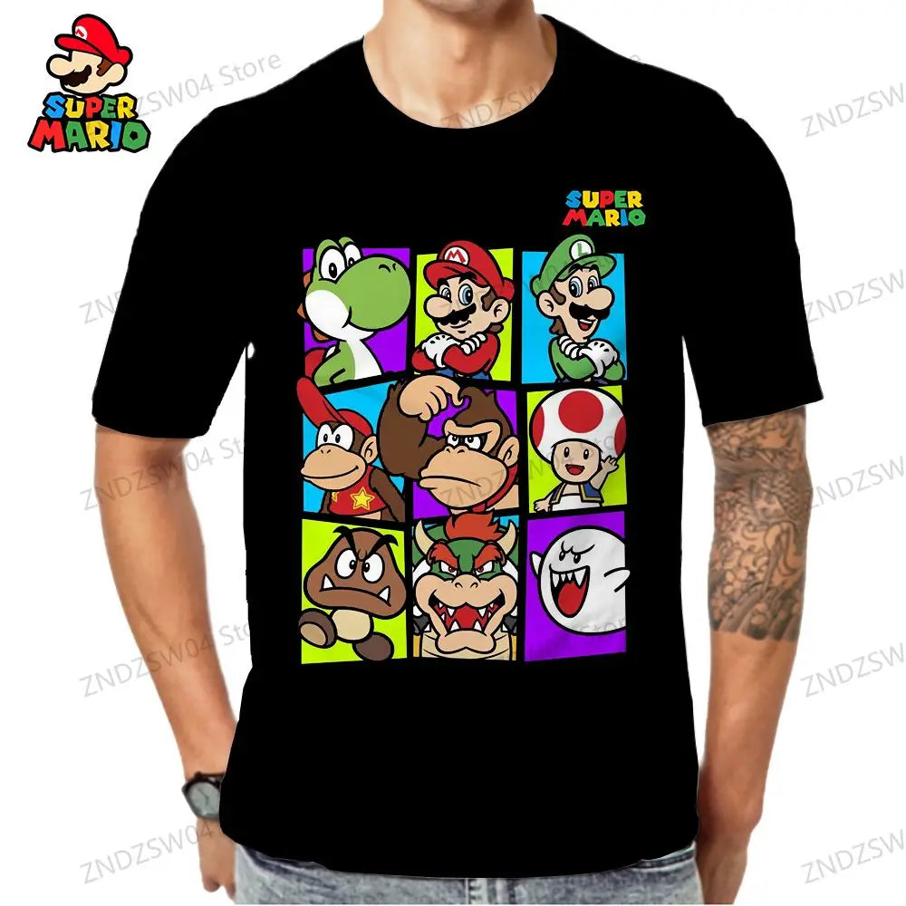 Y2k Super Mario 3D Print Parent-child Wear 110-6XL Men's Children's T-Shirt Short Sleeve 2024 Summer Harajuku Style Fashion Tops