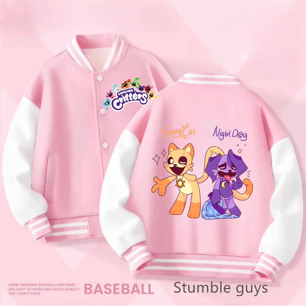 Smiling Critters Baseball Uniform Kawaii Kids Anime Cartoon Coat Sweet and Cute Jacket Girls Spring Autumn Children's Clothing