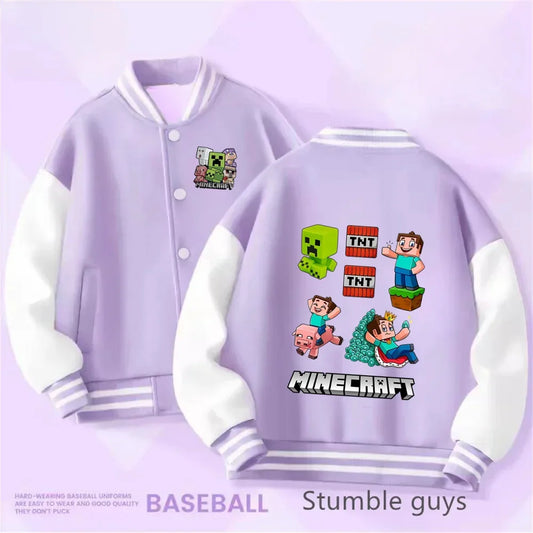 1-14 Year Old Birthday Gift Library Baseball Uniform Minecraft Cartoon Printed Boys and Girls Kawaii Fall and Winter Jacket