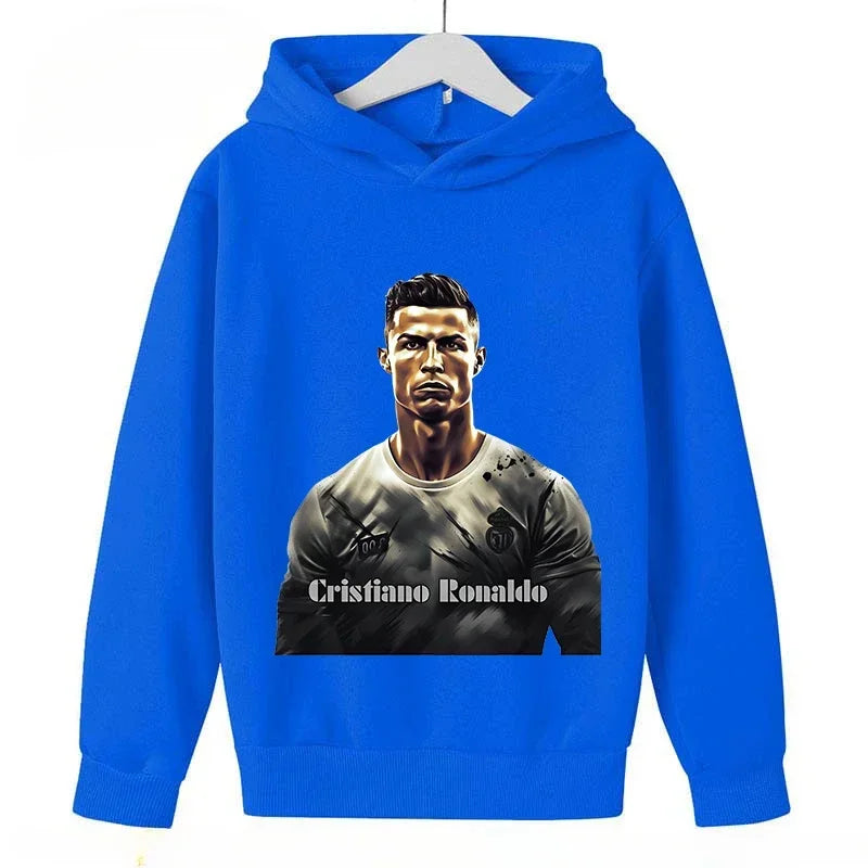 Children's Plus Hoodies Autumn and Winter Kid Pullover Blue Top for Boys Girls Ronaldo Avatar Printed Sweatshirt Baby Clothes