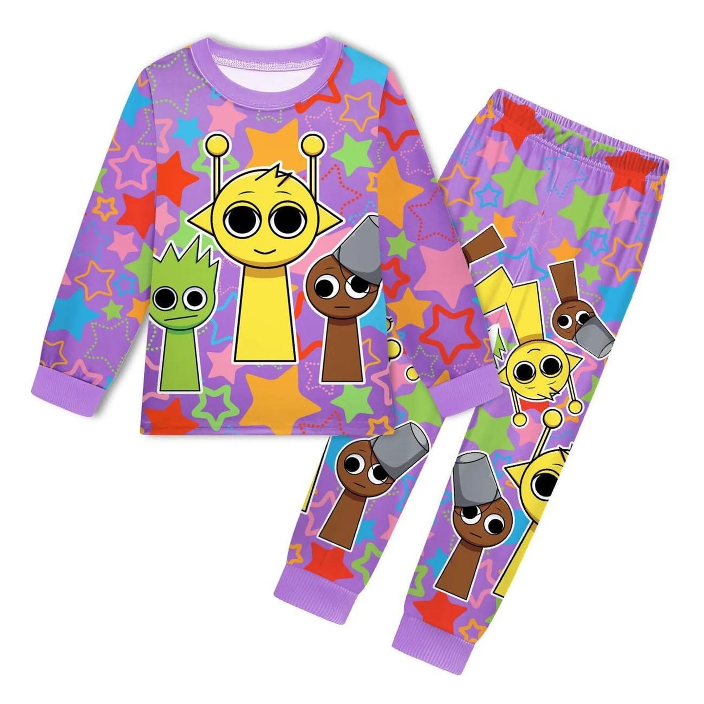 Sprunki Pajama Sets Kids Cartoon Incredibox Clothes Toddler Boys Daily Nightgowns Baby Girls Long Sleeve T Shirt+Pants 2pcs Sets