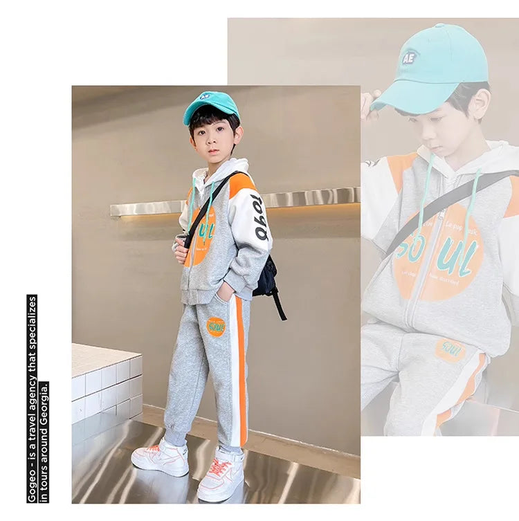 Autumn Children Boy Clothes Set Kid Letter Printed Zip Baseball Jacket Coat and Pants 2pcs Suit Teenage Long Sleeve Tracksuits