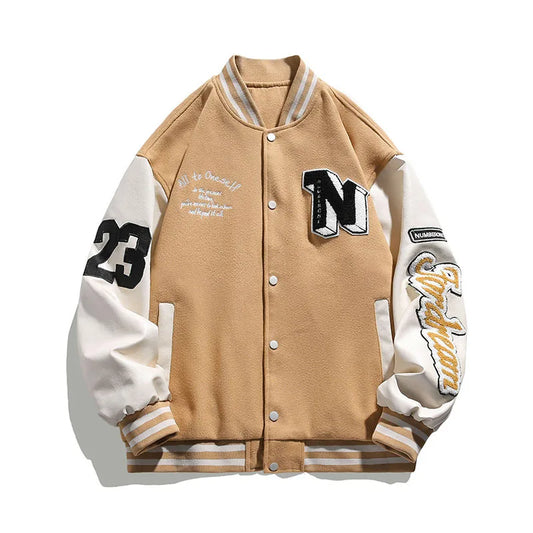 Men Varsity Baseball Bomber Jacket Hip Hop Harajuku Bone Letter Patchwork Leather Jackets Streetwear Women Unisex College Coats