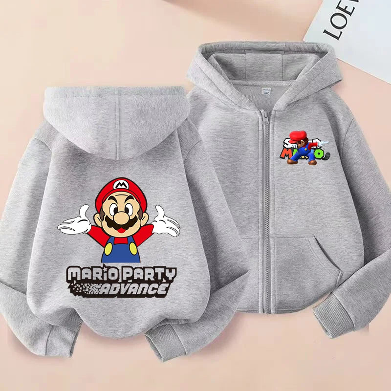 Super Mario Coat Cute Cartoon Game Cardigan Boys Girls Spring Autumn Thin Fashion Harajuku Hooded Zipper Sweatshirt Kids Gift