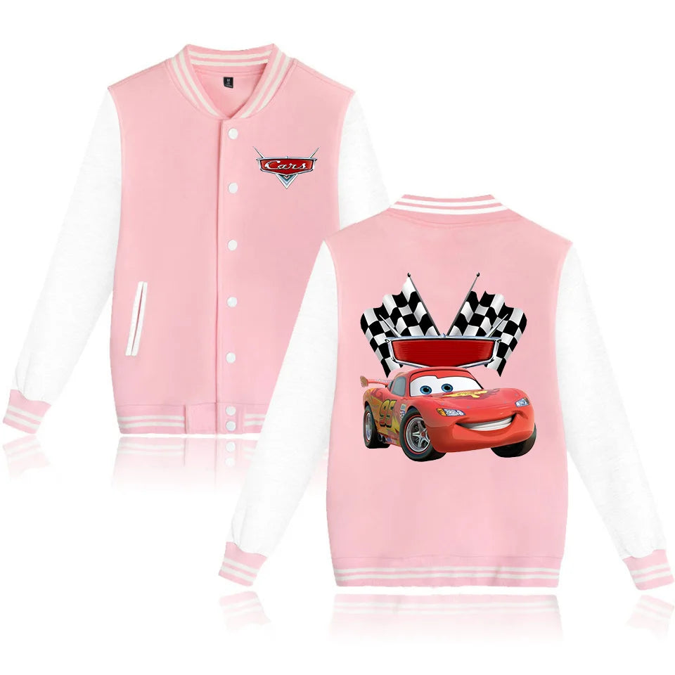 Pixar Cars Lightning McQueen Baseball Jacket Men Women Hip Hop Harajuku Jackets Streetwear Kids Boys Girls College Coats