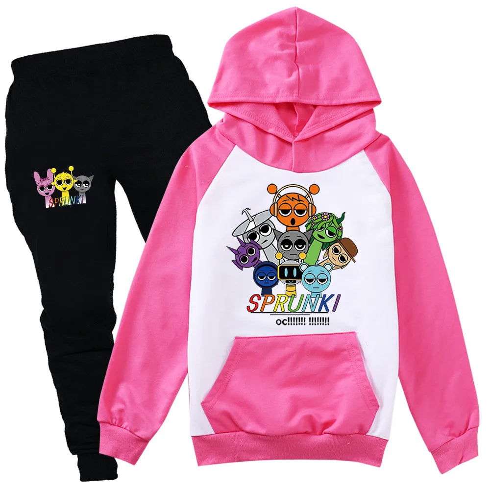 Sudadera Sprunki Clothes Set Kids Sprunky Incredibox Hoodie Boy Spring Fall Tracksuit Girls Hoody Sweatshirt Top Pants 2pcs Sets