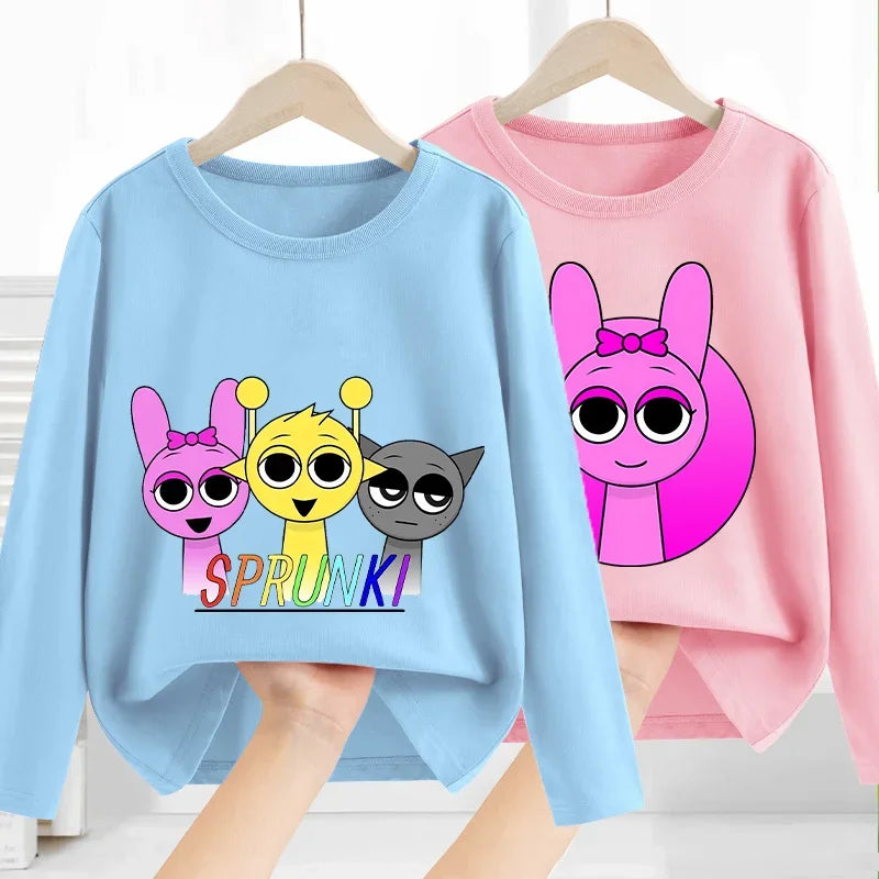 Sprunki Children T-shirt Incredibox Cotton Tees Spring Long Sleeve Base Coat Leisure Wear Bos Girl Cute Cartoon Top Kids Clothes