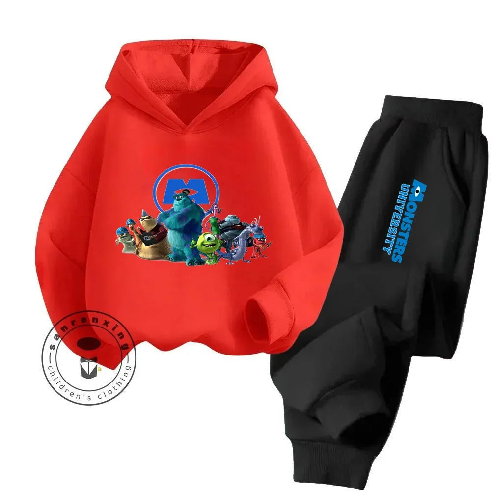 Casual Coziness Long Sleeve Sets That Are Loose Elastic and Perfectly Comfortable for Boys Girls Monsters Inc Cartoon Hoodie Set