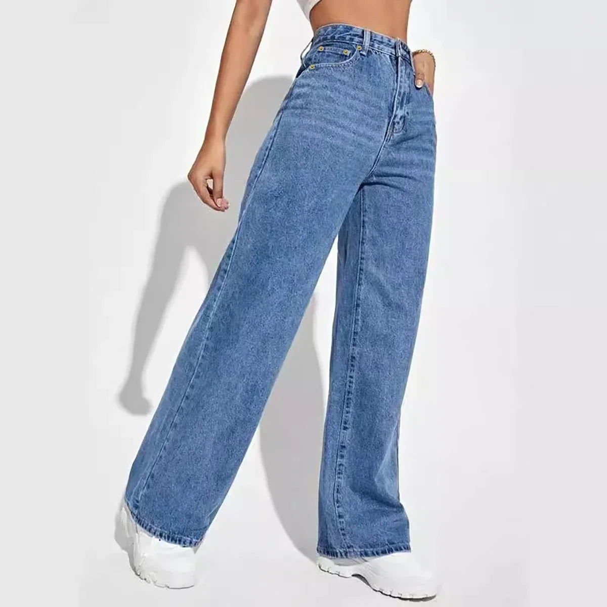 2025 new mid-waist straight jeans women's loose slimming all-match