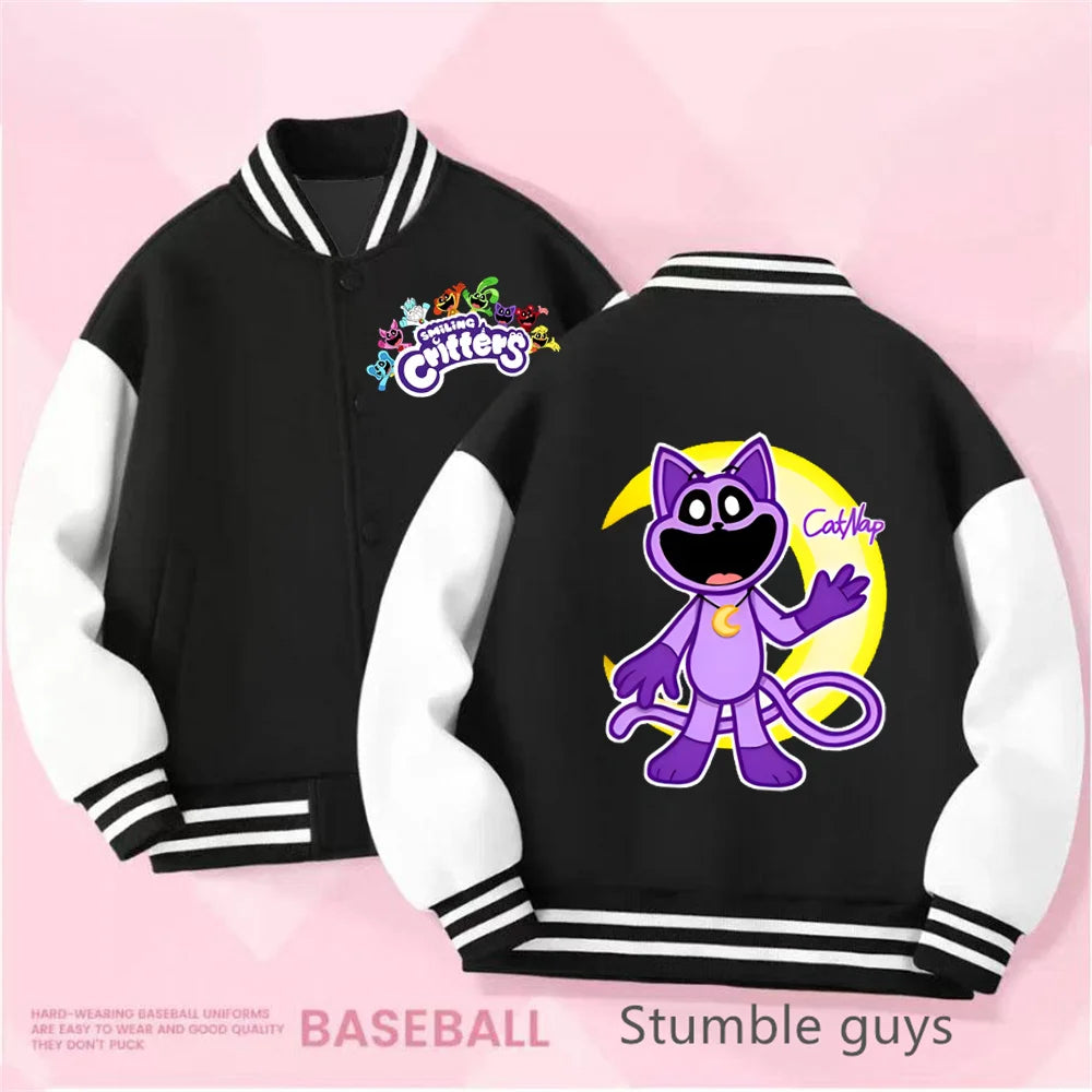 Smiling Critters Baseball Uniform Kawaii Kids Anime Cartoon Coat Sweet and Cute Jacket Girls Spring Autumn Children's Clothing