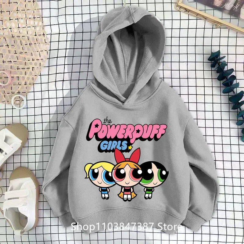 Kawaii Anime Powerpuff Cute Girls Hoodie Sweatshirt boy girl Spring Autumn Pullovers Harajujku Powerpuff Kids Anime Clothes