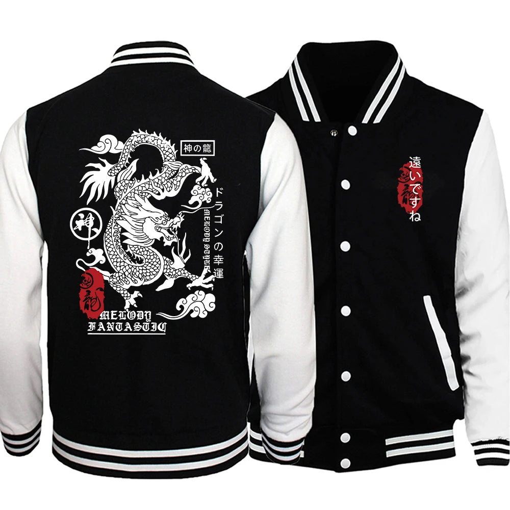 The Harajuku Dragon Funny Pattern Man Coats Oversize Streetwear Hip Hop Fleece Clothes Street Comfortable Male Baseball Suits