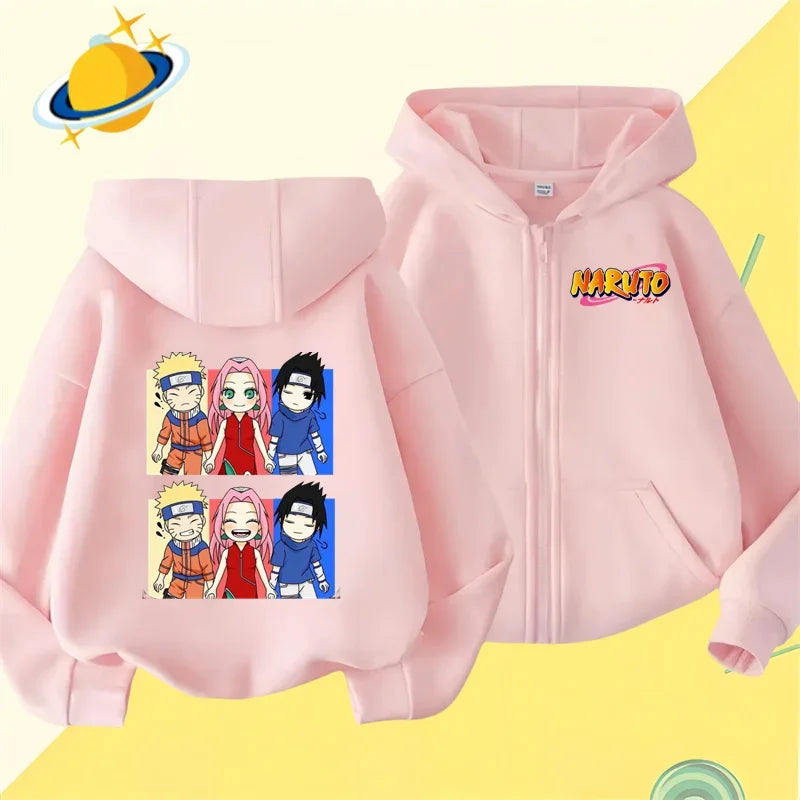 Anime Naruto kids zipper hoodie Cartoon print Autumn/Winter long-sleeved hooded sweatshirt Casual top for boys and girls