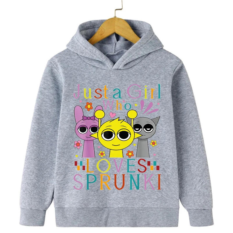 Just a Girl Who Loves Sprunki Graphic Girls Hoodies Incredibox Game Sweatshirt Children's Long Sleeve Tracksuits Boys Casual Top