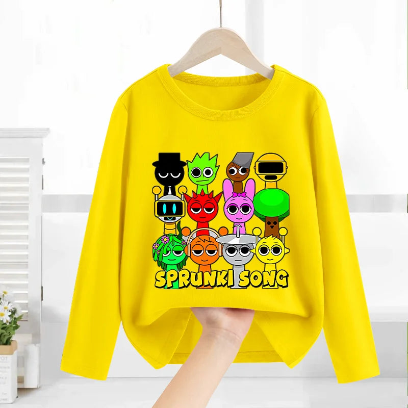 Sprunki Children T-shirt Incredibox Cotton Tees Spring Long Sleeve Base Coat Leisure Wear Bos Girl Cute Cartoon Top Kids Clothes