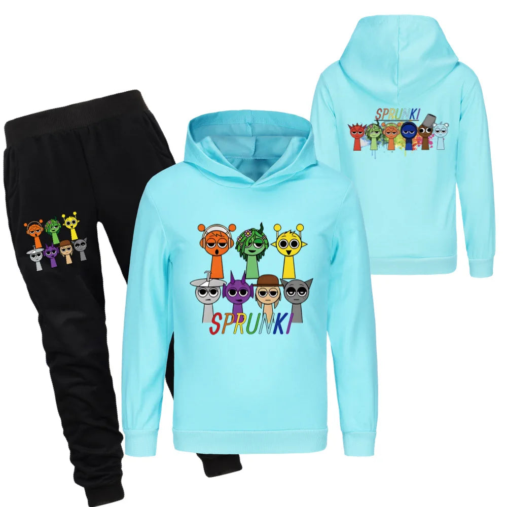 Sprunki Clothing Set Kids Game Incredibox Hoodies Jogger Pants Tracksuit Girls Hooded Tops Children Coat Baby Boys Streetwear