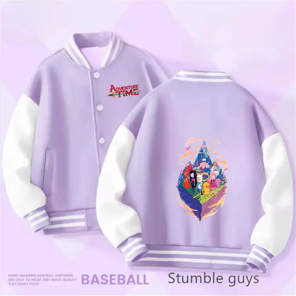 Boys and Girls for Stylish Coat Kids Sanrio Fall/Winter Jacket Baseball Uniform Adventure Time Pattern Print Thick Warm