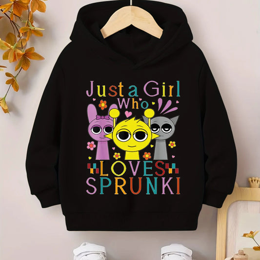 Just a Girl Who Loves Sprunki Graphic Girls Hoodies Incredibox Game Sweatshirt Children's Long Sleeve Tracksuits Boys Casual Top