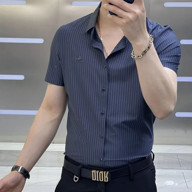 Fashionable Trend Men's Striped Shirt Summer Casual Business