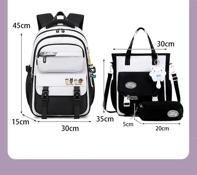 Backpack 3Pcs/Set for Girls Large Capacity Middle Schoolbag Student Schoolbag Set School Backpack Bags for Teenage Students Bag