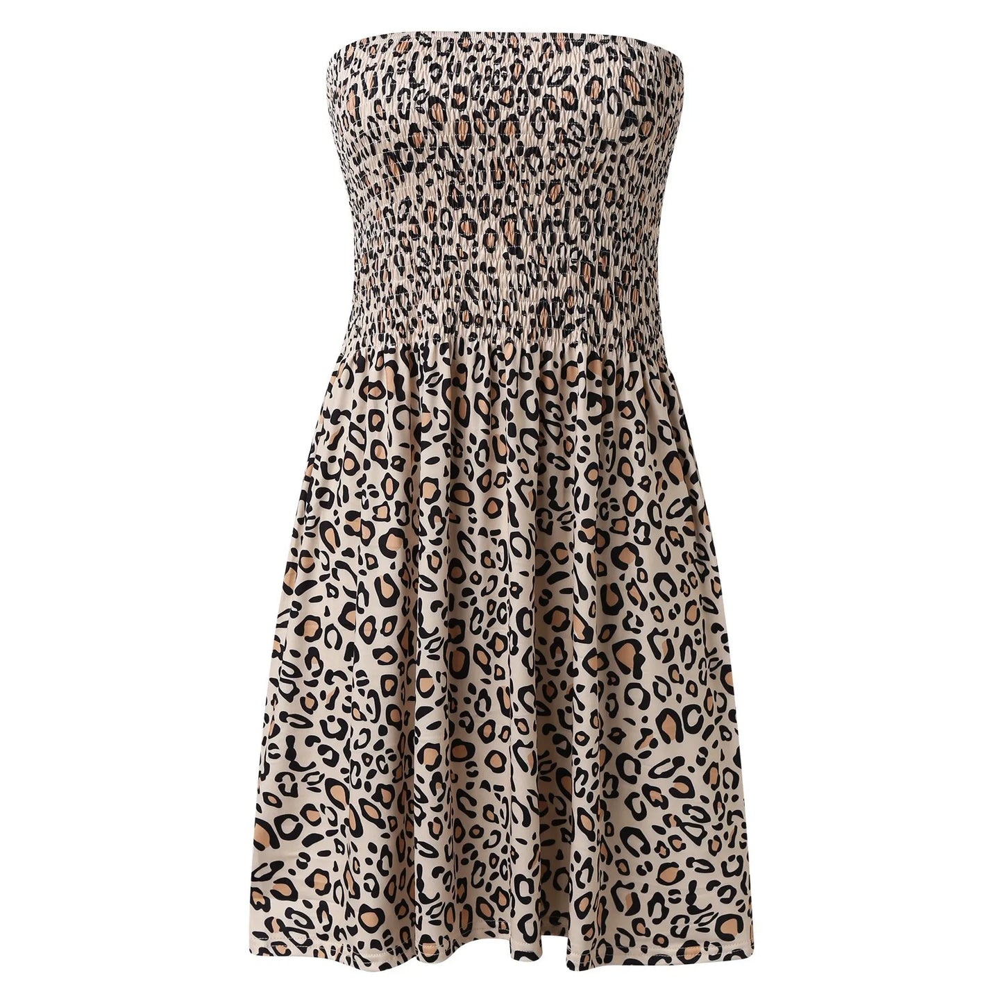 Sexy Leopard Strapless Dresses for Women Summer Off Shoulder