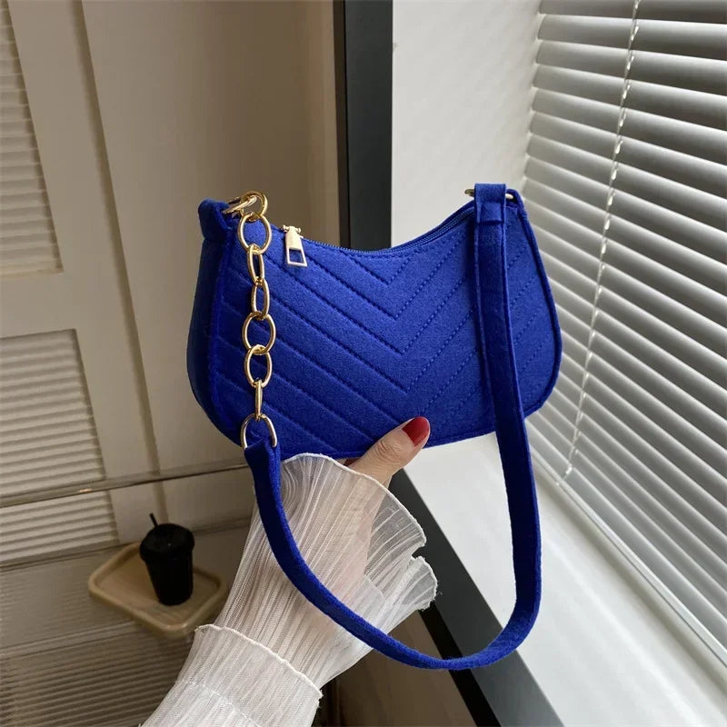 Autumn Trend Line Lightweight Shoulder Bag Crocodile Felt Small Square Bag Women's New Leisure Chain Purses and Handbags