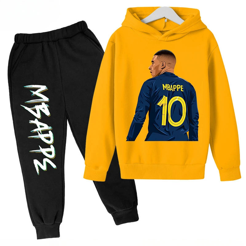 Children's Clothing Children's Hoodie Set Plus Sweatshirt Pants 2-piece Set for Boys and Girls Mbappe Avatar Printed Baby Girl