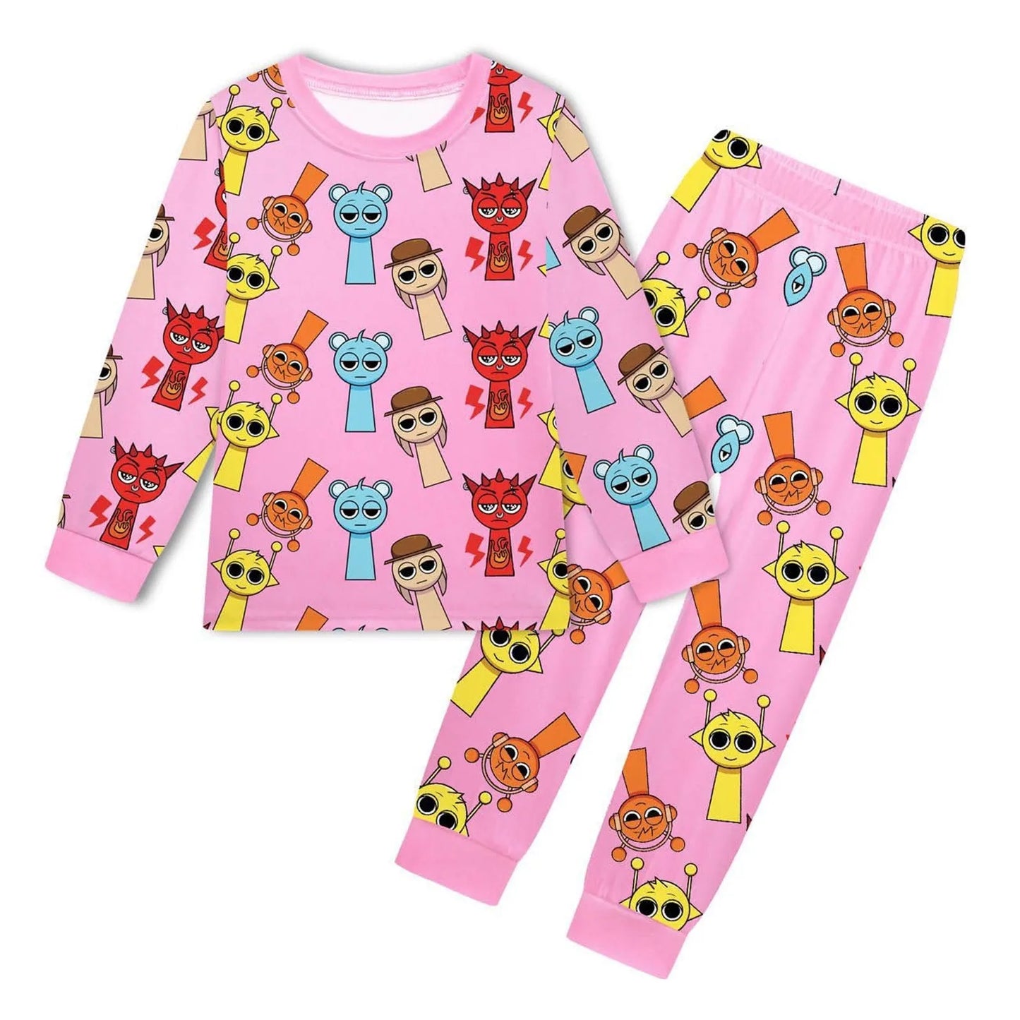 Sprunki Pajama Sets Kids Cartoon Incredibox Clothes Toddler Boys Daily Nightgowns Baby Girls Long Sleeve T Shirt+Pants 2pcs Sets