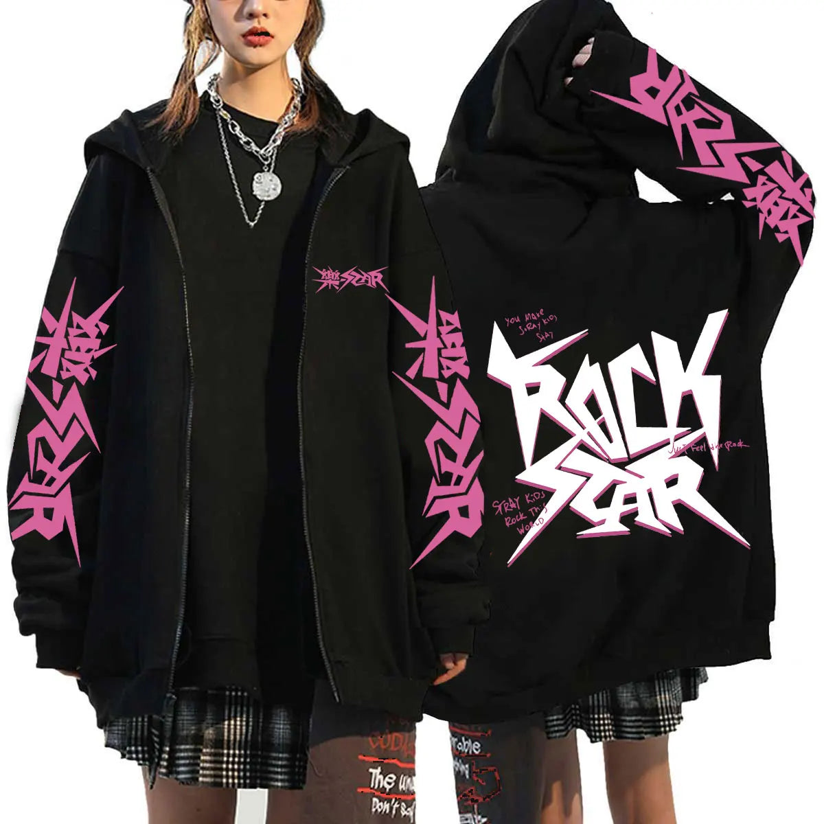 straykids Hoodie Men Long Sleeve Loose Jacket Coats Harajuku Casual Gothic Hooded Sweatshirt Y2K Streetwear