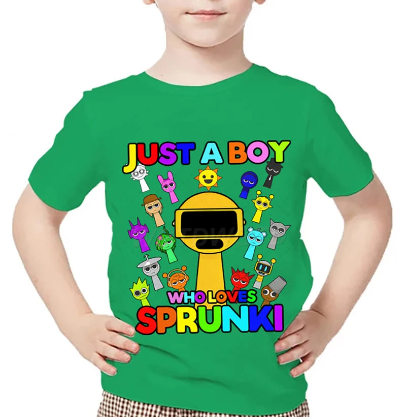 Just A Boy Who Loves Sprunki Kids T-shirt Horror Game Character TShirts Short Sleeve Tops Sprunki Boys Girls Fashion Streetwear