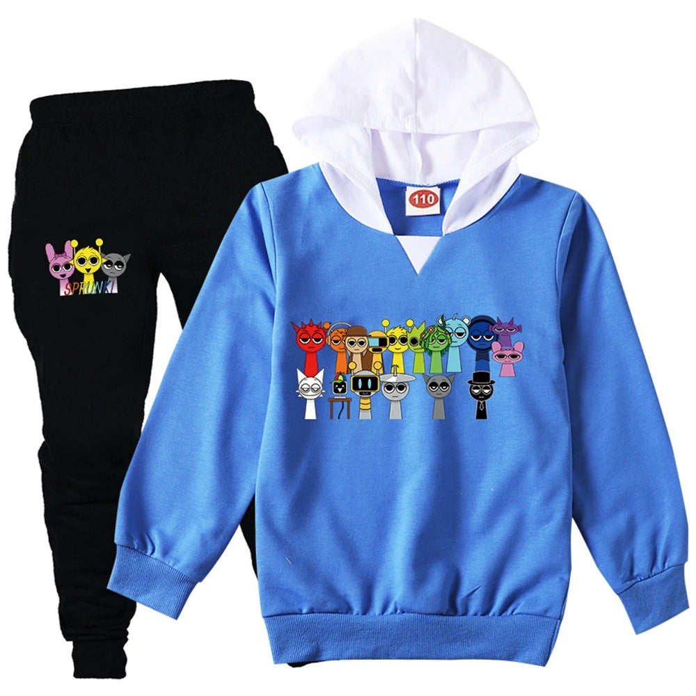 Children Clothing Boys Cute Sprunki Tracksuits Kids Cartoon Print Sport Suits Girls Hoodies Long Sleeve Tops+Pants 2pcs Sets